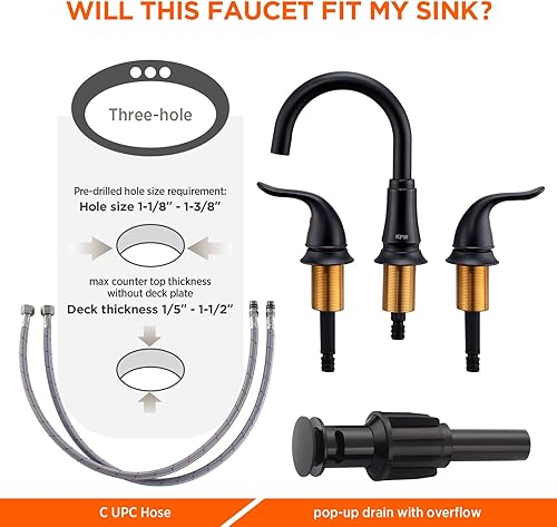 Miniatura 6 de KPW Grifo de lavabo de baño de 2 o 3 agujeros, juego central de níquel cepillado de 4 pulgadas, 2 manijas sobre ABS no metálico, grifo de baño con