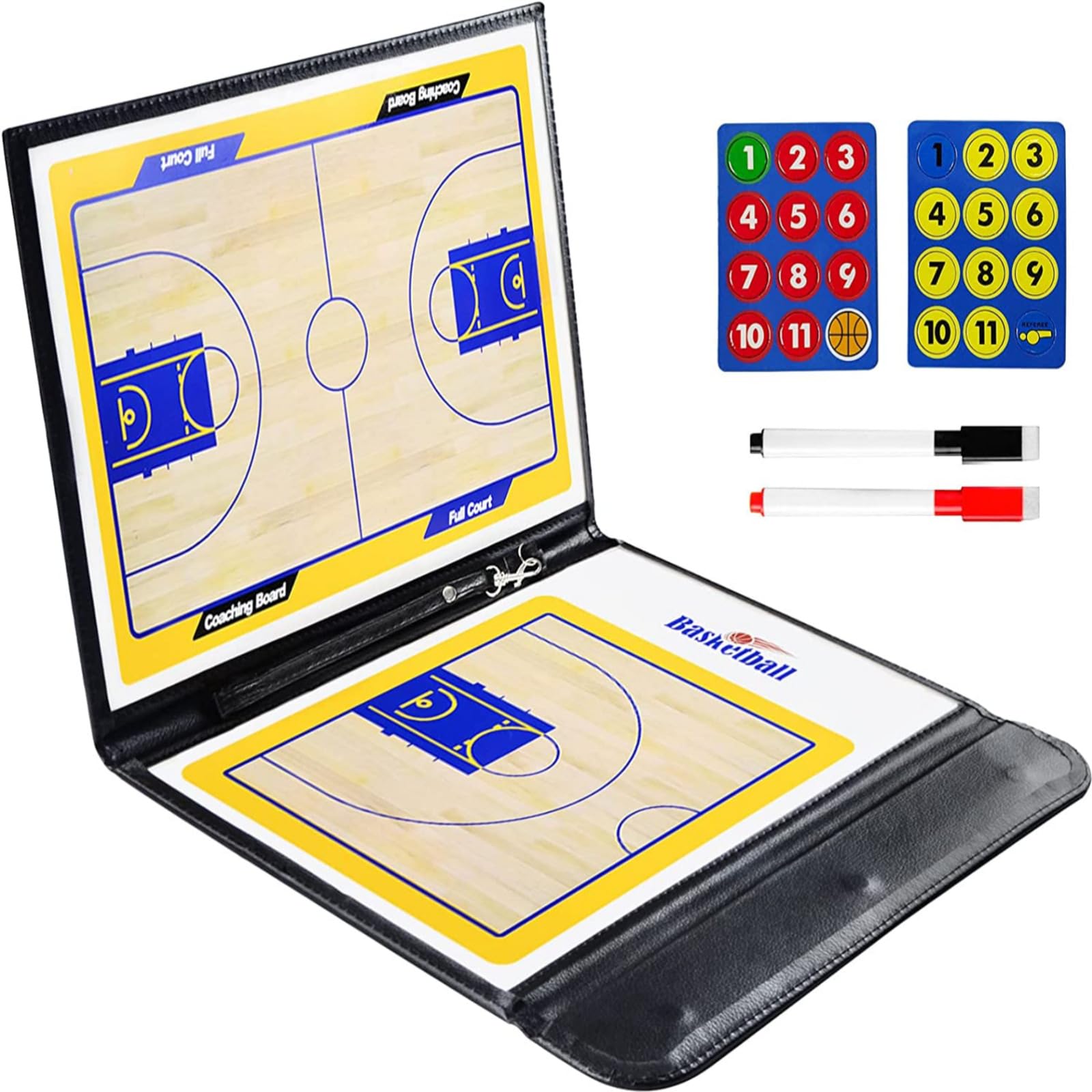 Basketball Coaching Board Magnetic Fold-able Coaches Clipboard Tactical Board Kit with Dry-Erase Marker Pens and Two Sets Marker Great for Basketball Coaches