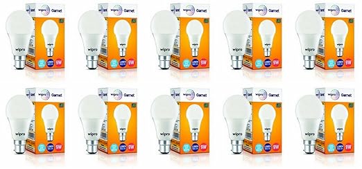 wipro Garnet Base B22 9-Watt LED Bulb (Cool Day Light) – Pack of 10 at Rs. 519