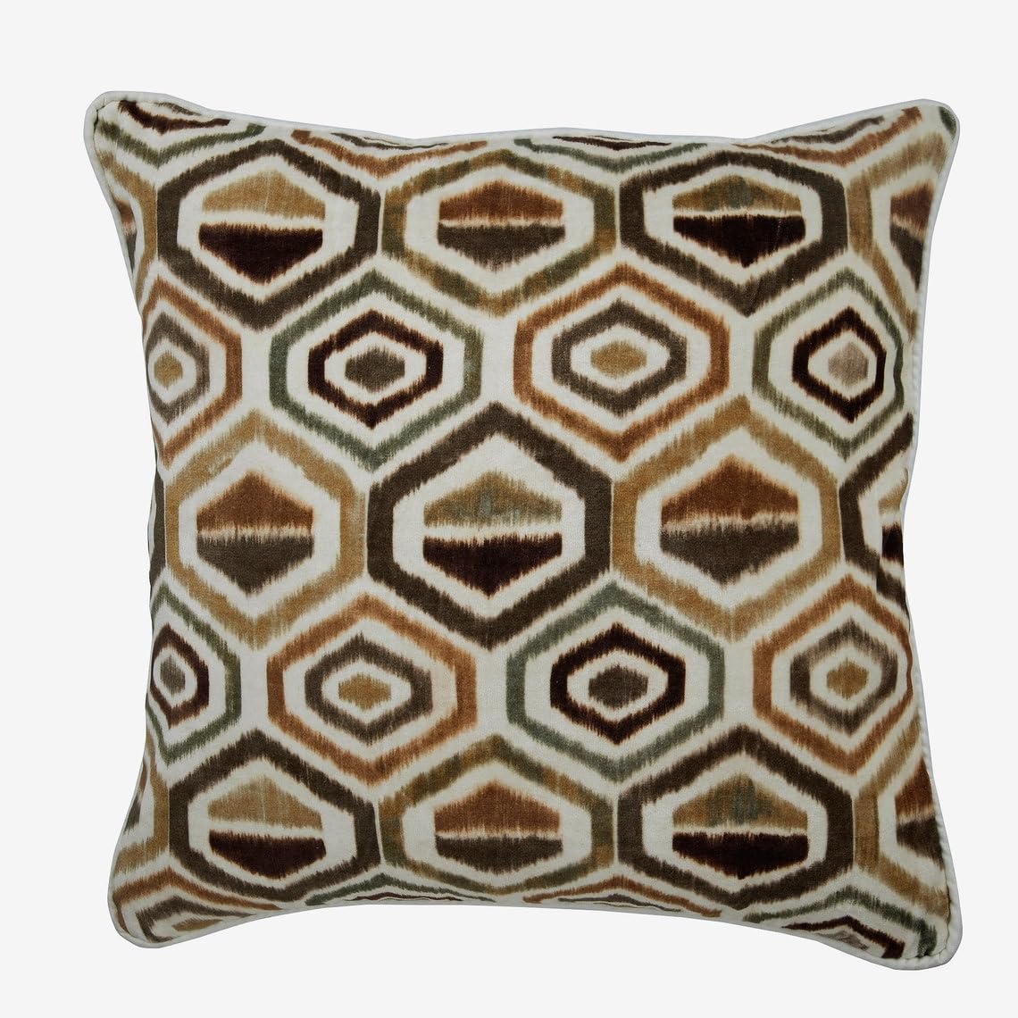 The HomeCentric Dekorative Wurfkissenbezug Braun 2 Stück, 40x40 cm Ikat Brown gedruckt Samt Brown, Handgefertigter Kissenbezug Samt - Honey Hexagon