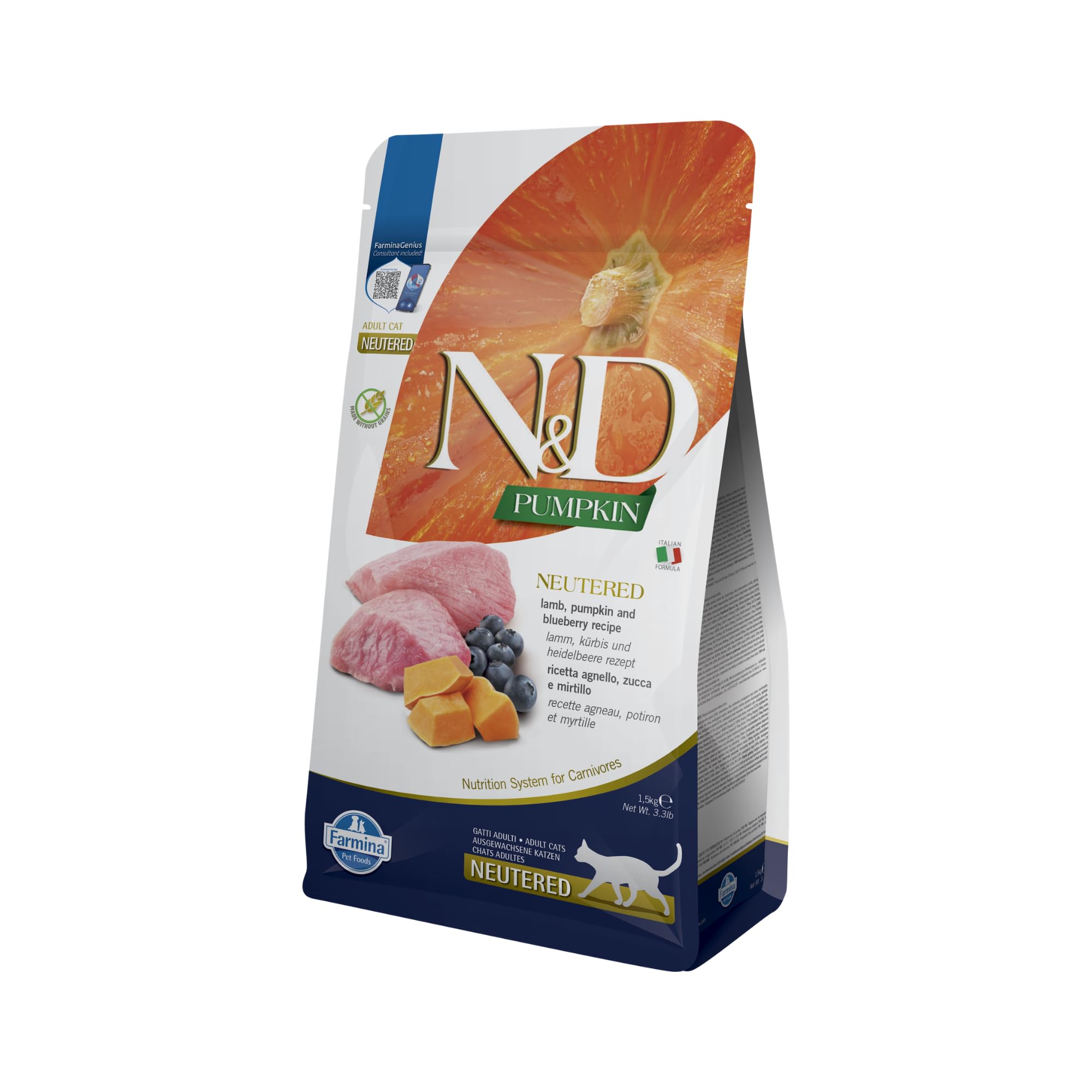 N&D Pumpkin Cat Lamb & Blueberry NEUTERED Adult 1.5 kg