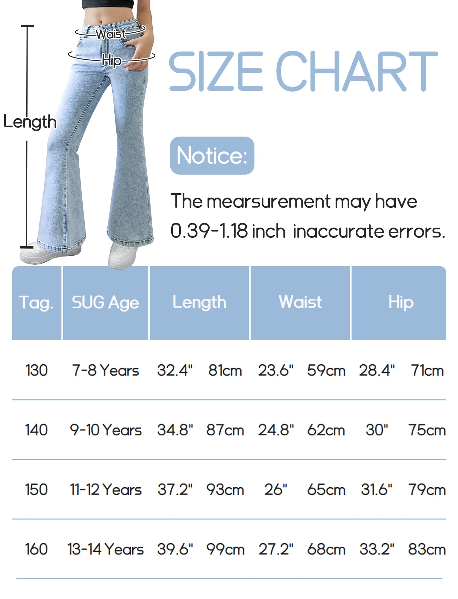 Happy Cherry Pantalones de mezclilla acampanados para niñas y adolescentes, pantalones elásticos ajustados con bolsillo de 7 a 14 años