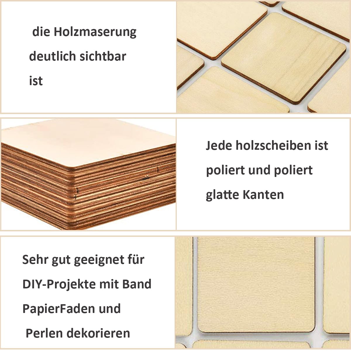 10 Discos Cuadrados De Madera De 14 Cm - Grosor 2.5 Mm, Para Manualidades, Pintura Y Decoración