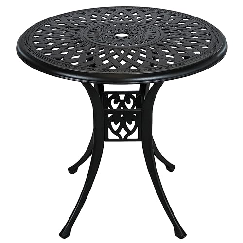 30 inches Patio Table with Umbrella Hole, Aluminum Round Bistro
