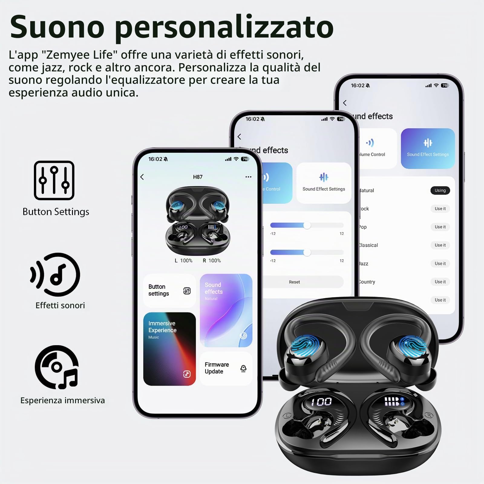 Cuffie Bluetooth Sport, Auricolari Bluetooth 5.4 HiFi Stereo 6 EQ Cuffiette