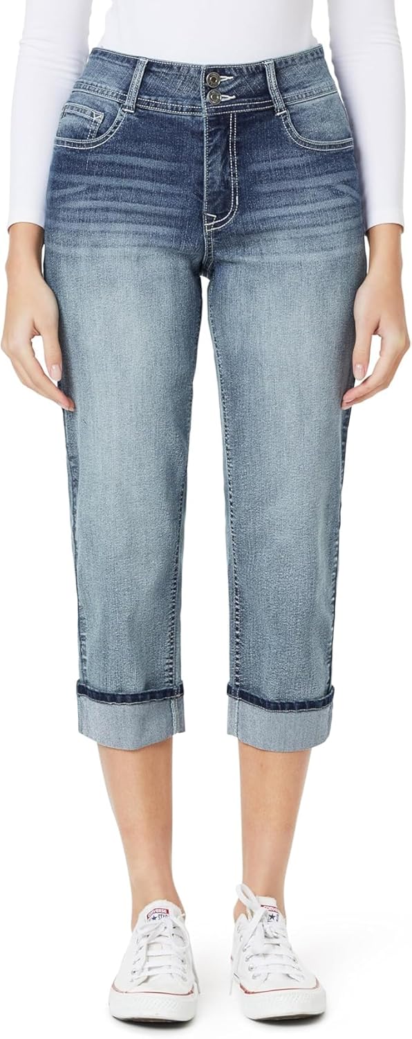 Angels Forever Young Womens Everflex Curvy Skinny Bling 23.5" Crop Jeans