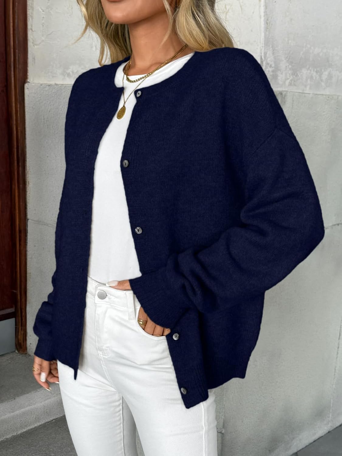 LILLUSORY Womens Crew Neck Button Down Cozy Cardigan Sweater Fall Outfits 2026 - Image 3