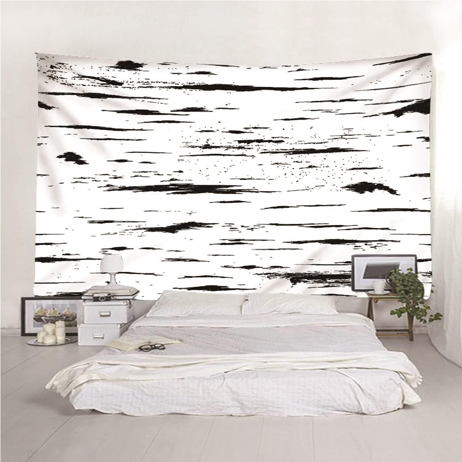 Wycian Tapiz Murale Tapiz Nórdico XL Blanco Líneas Blancas y Negras Microfibra 300 x 260 cm (ancho x alto)