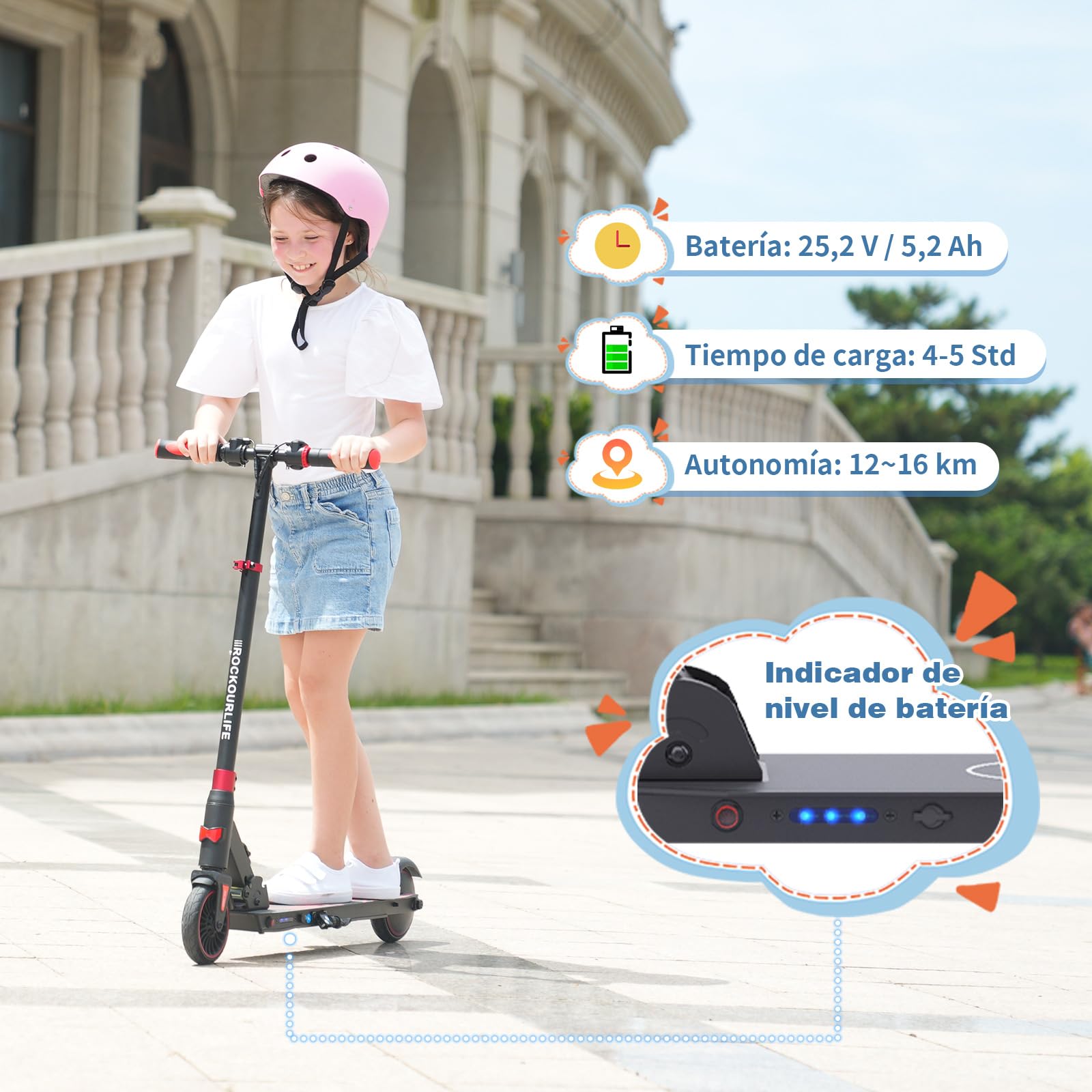 RCB R15 Patinete eléctrico Niños (8-12-16 años) - Máx.20 Km/h, Autonomía máxima 16 Km, Scooter Eléctrico Plegable para niños - Regalo para Adolescentes