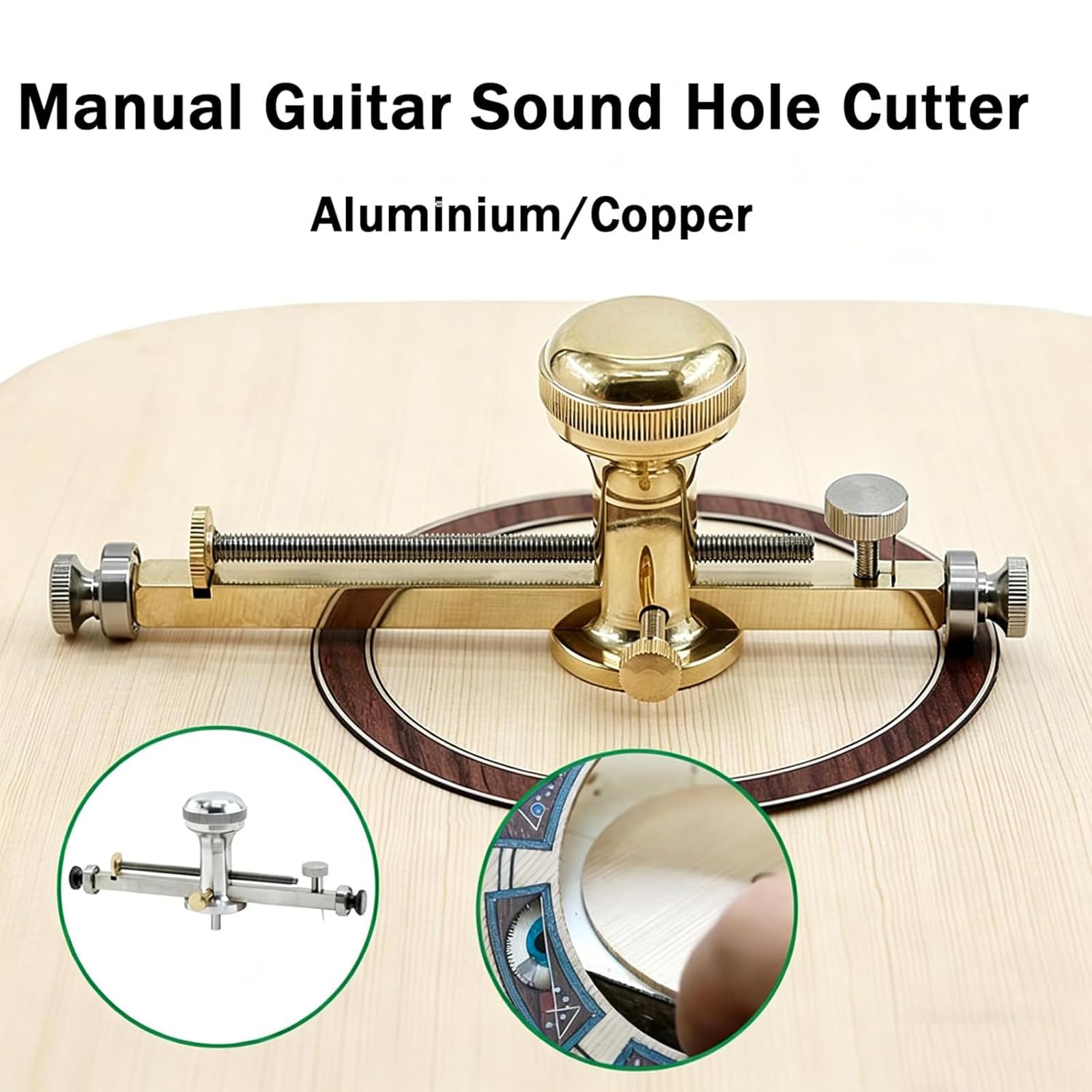 Precyzyjne narzędzie do cięcia otworów gitarowych, regulowana średnica 46-240 mm, ręczny instrument akustyczny dla lutników i hobbystów, trwała mosiądz i aluminium do czystych cięć tarczowych