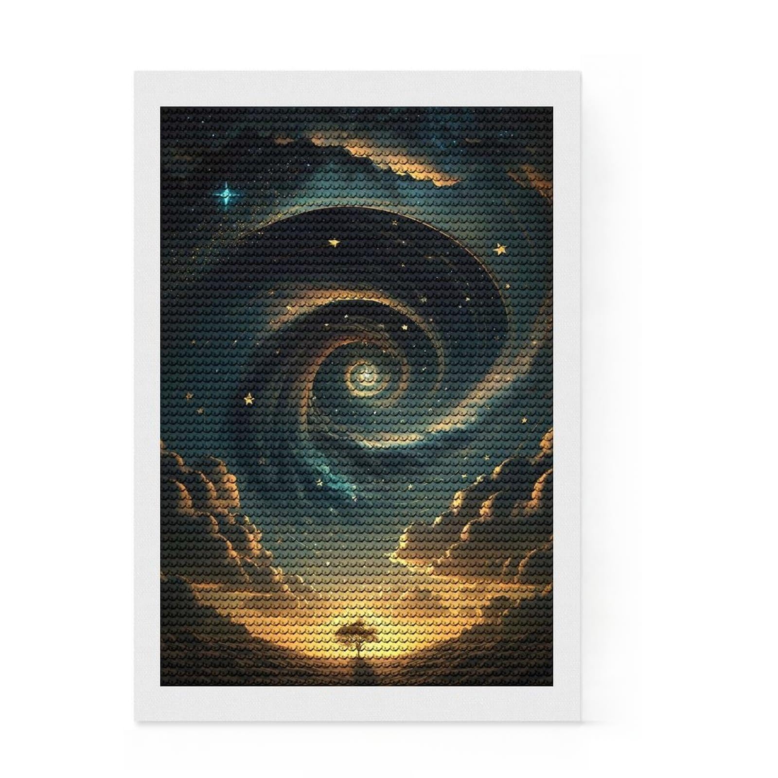 Junmoney Night Fantasy Spiral Round Drill Diamond Painting 8"x12", for Creative Relaxation, Full Kit Included, Boho Decor, Gift Idea