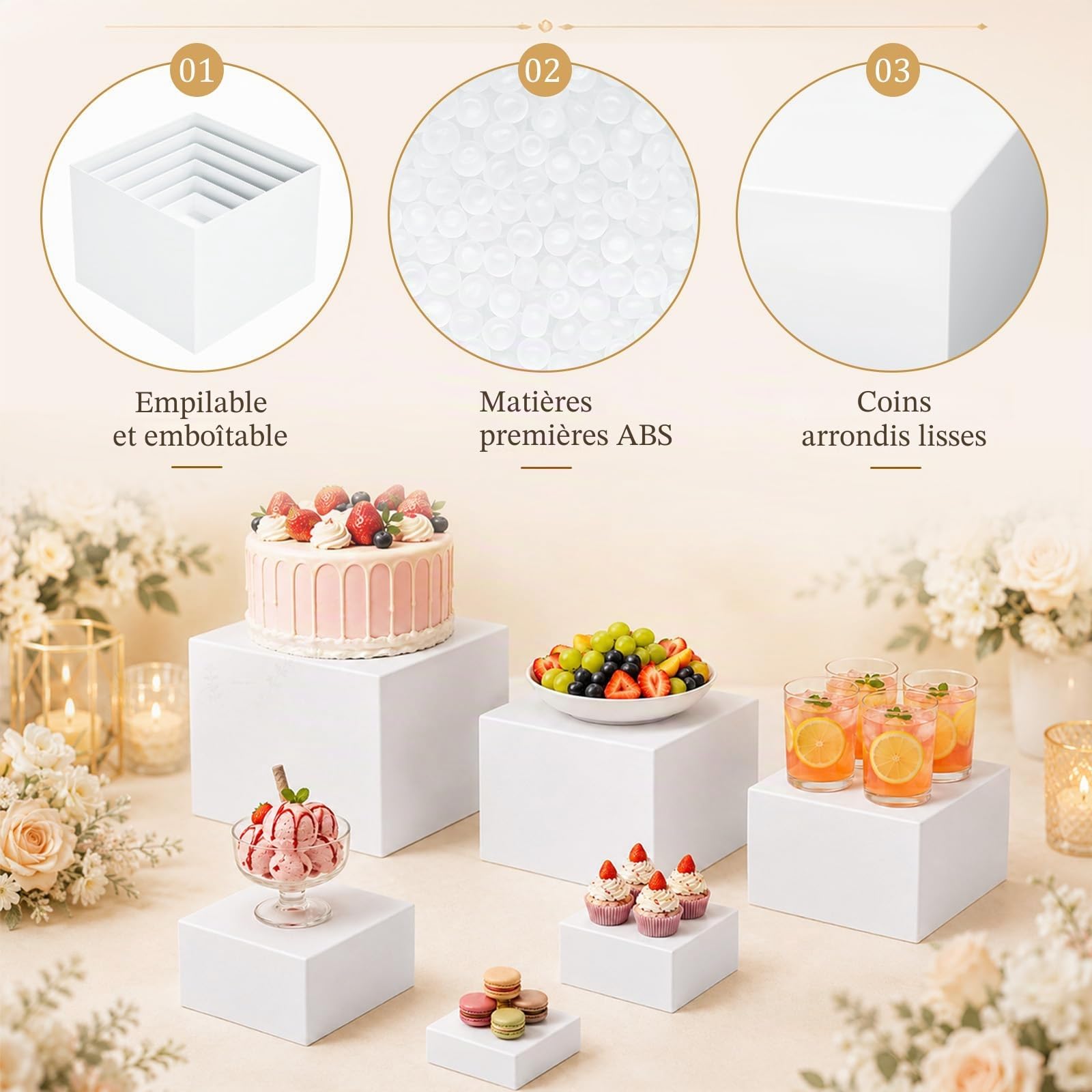 Lot de 6 Presentoir A Gateau Acrylique, 3-8 Pouces Presentoir Aperitif Buffet avec fond creux, Plateau Aperitif Mariage pour Bijoux,Figurines,Bonbons, 20.3/17.8/15 .2/12.7/10.2/7.6cm