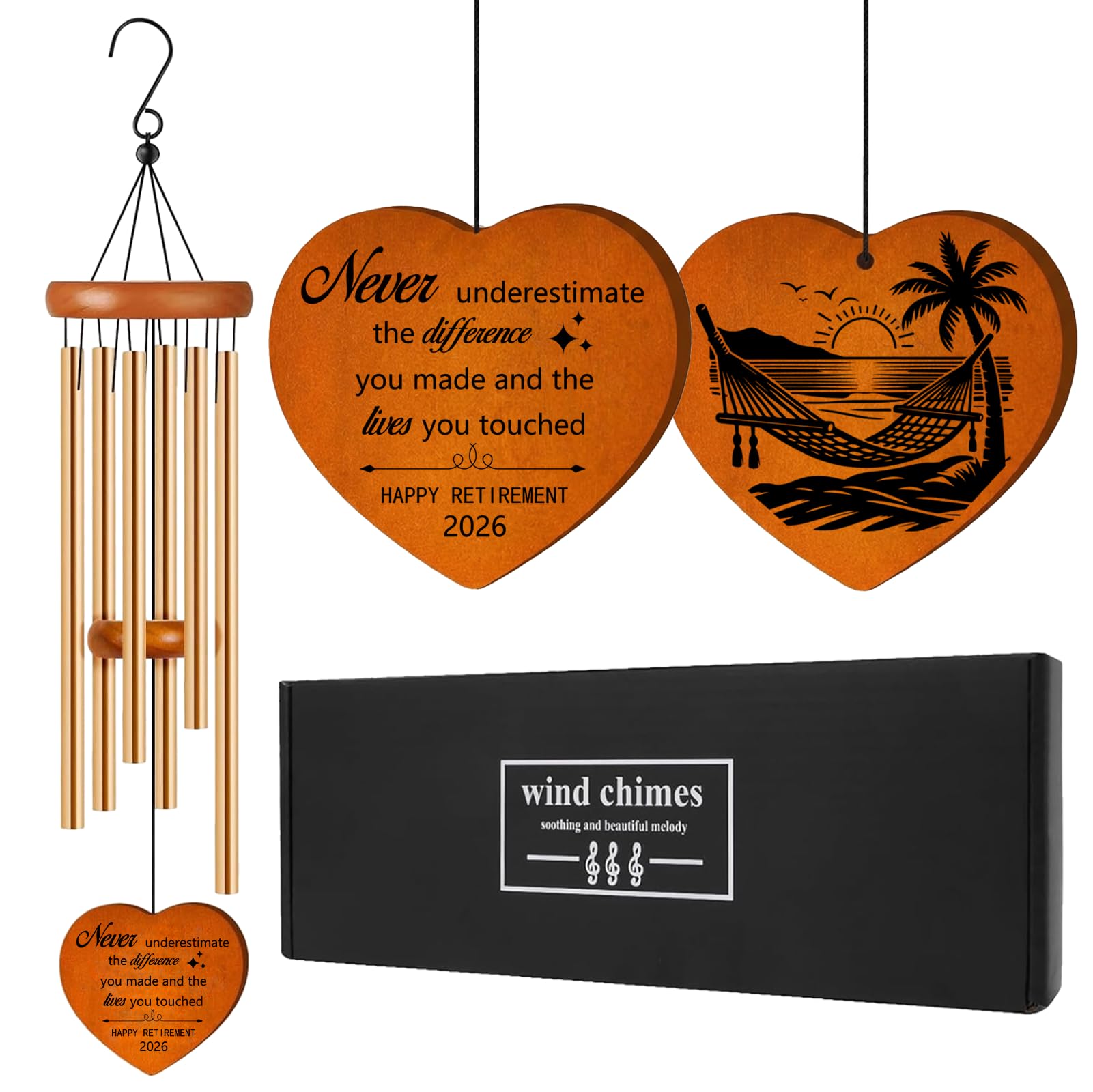 Retirement Gift for Woman Men, 25.5" Aluminum Wind Chimes for Outside with Heart Catcher, Farewell Gifts for Coworker Boss Teachers Nurses Friends, Going Away Gift Ideas Retirement Decorations