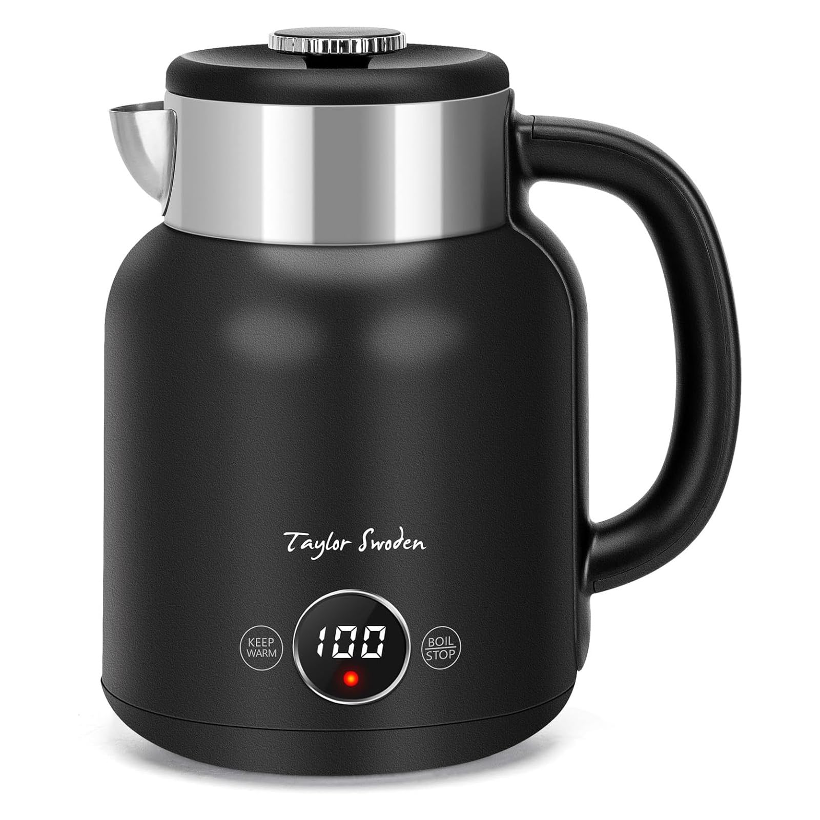 Taylor Swoden Wasserkocher mit Temperatureinstellung, 45°C-100°C, Retro Wasserkocher Edelstahl 1.7 L, Warmhaltefunktion, 2200 W, Schwarz, Asher