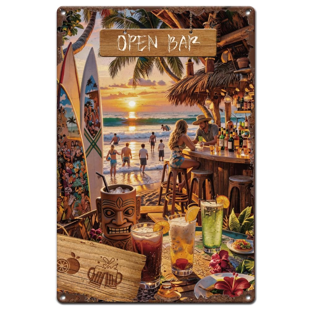 SUPERDANT Metal Signs Beach Bar Tin Signs 20x30cm Colorful Iron Wall Art Rustproof Plaque For Patio Kitchen Bar Indoor Outdoor Decor