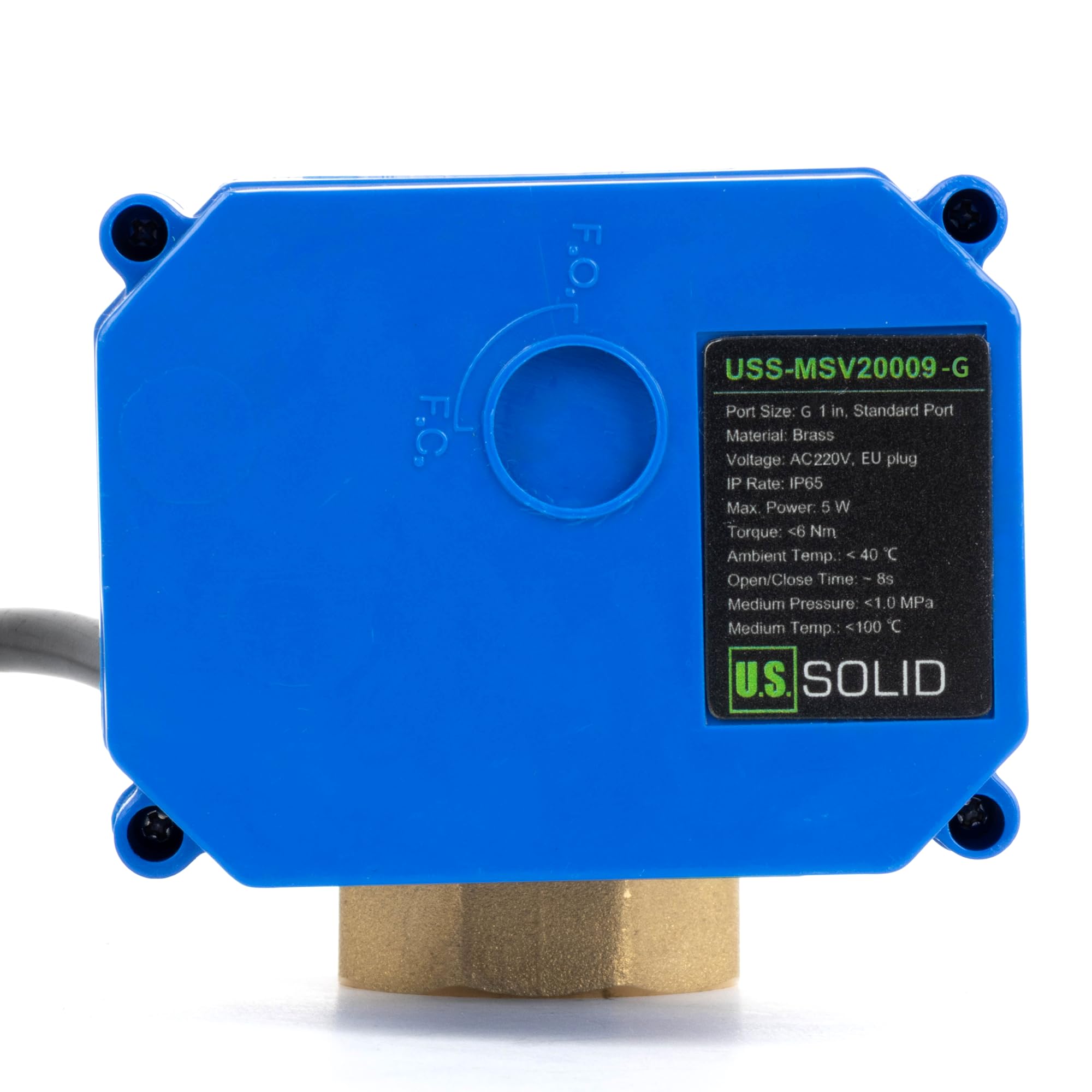 U.S. Solid Válvula de bola motorizada de 1 pulgada con enchufe, 220 V AC DN25, válvula de bola eléctrica de latón de 2 vías, retorno automático, normalmente cerrado