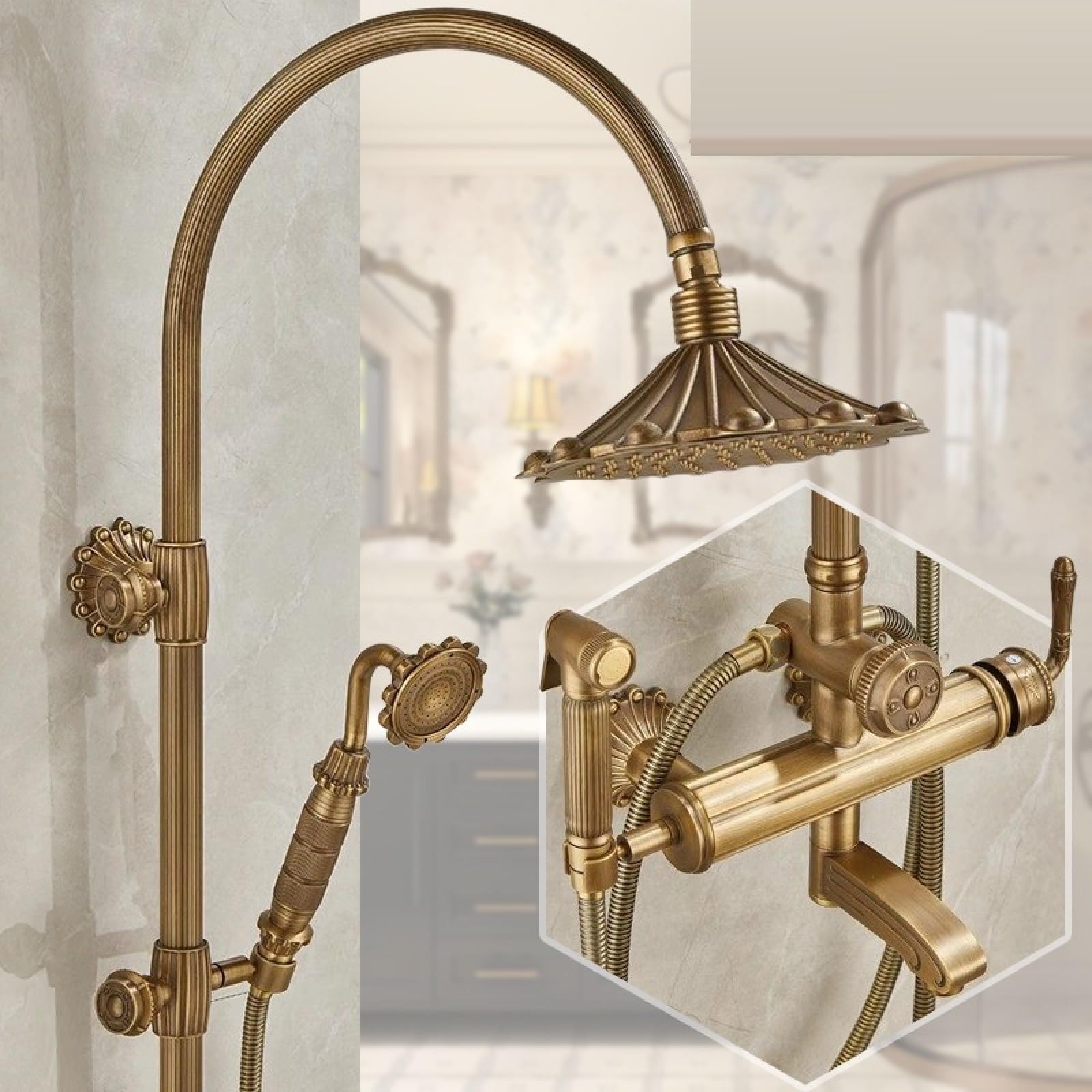 Fanjubei U9 Bathroom All-Copper Antique Adjustable Adjustable Shower Set