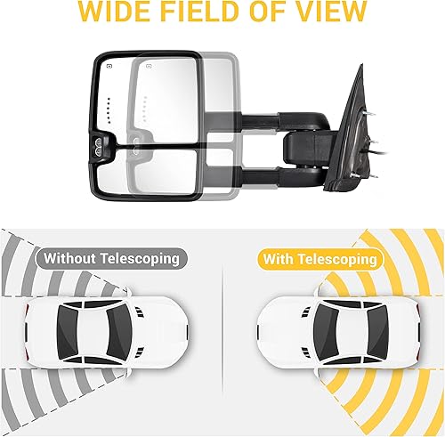 Miniatura 5 de Espejos de remolque para Chevy Silverado GMC Sierra 1500 2500 HD 3500 HD 2014-2018 HD con vidrio de potencia LED, flecha, señal de giro, lámpara de