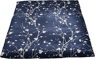 Mattress Cover for Traditional Japanese Futon Mattress, Futon Floor Mattress Cover with Zipper, Super Soft and Machine Washable, Navy Floral, Full