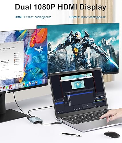 Miniatura 3 de Adaptador USB 3.0 o USB C a HDMI para monitores duales, doble 1080p a 60Hz Universal Video Graphics USB a HDMI Splitter Extender compatible con Mac