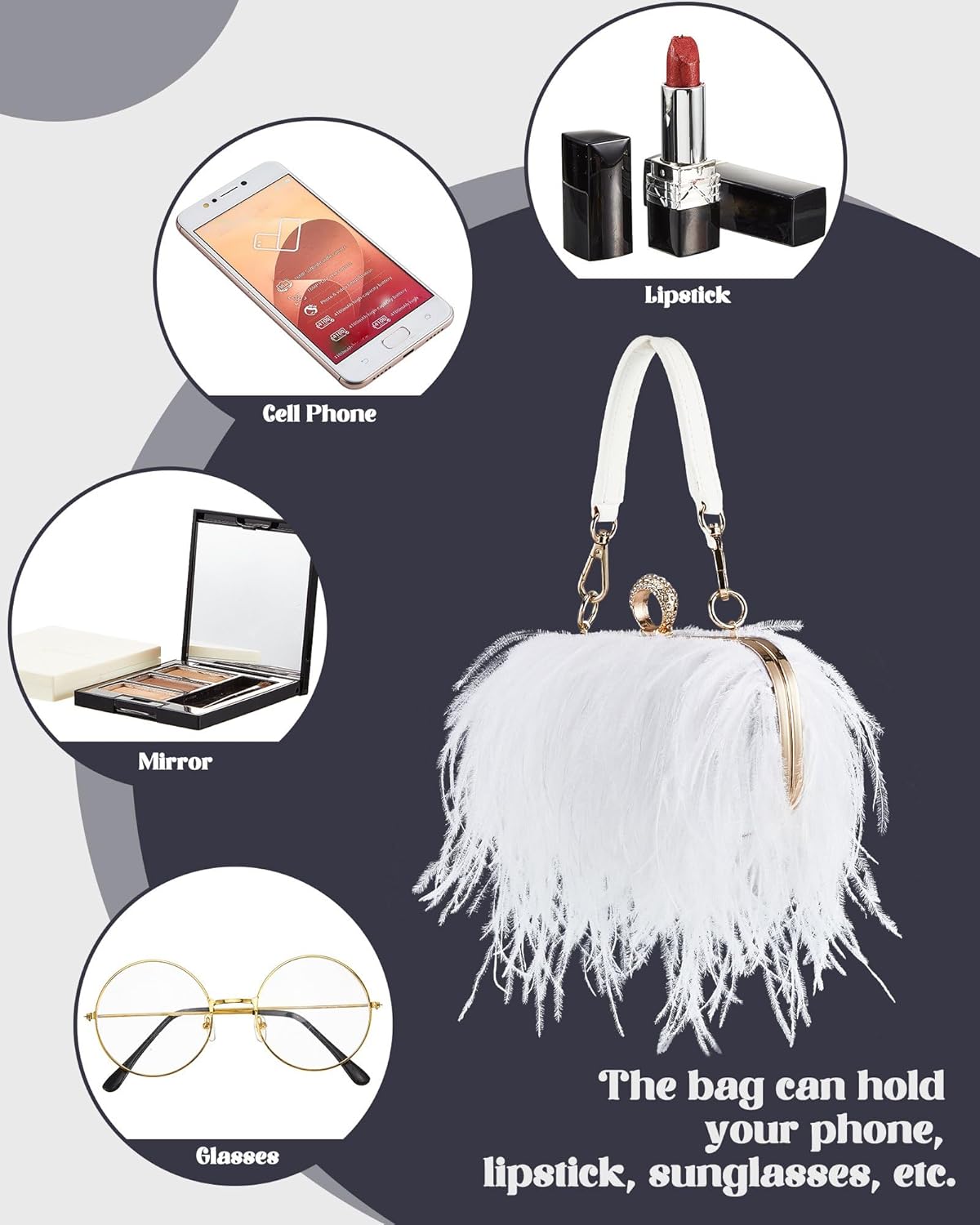 Tessco Women Ostrich Feather Tote Bag Fluffy Purse Clutch Feather Evening Handbag for Wedding - Image 5