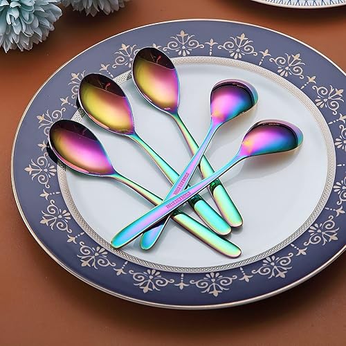 Miniatura 3 de Cucharitas de arco iris, 6 cucharas de cubiertos, cucharas pequeñas de acero inoxidable, cucharas de té para el hogar, cocina o restaurante, aptas