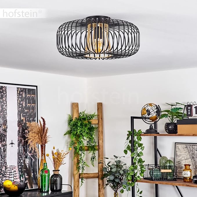 hofstein Oravi plafondlamp, ronde metalen plafondlamp in zwart/goud, 1-lamp, E27 fitting, zonder gloeilampen, Ø 40 cm, retro/vintage lamp met geweldig lichteffect door rasteroptiek photo 3