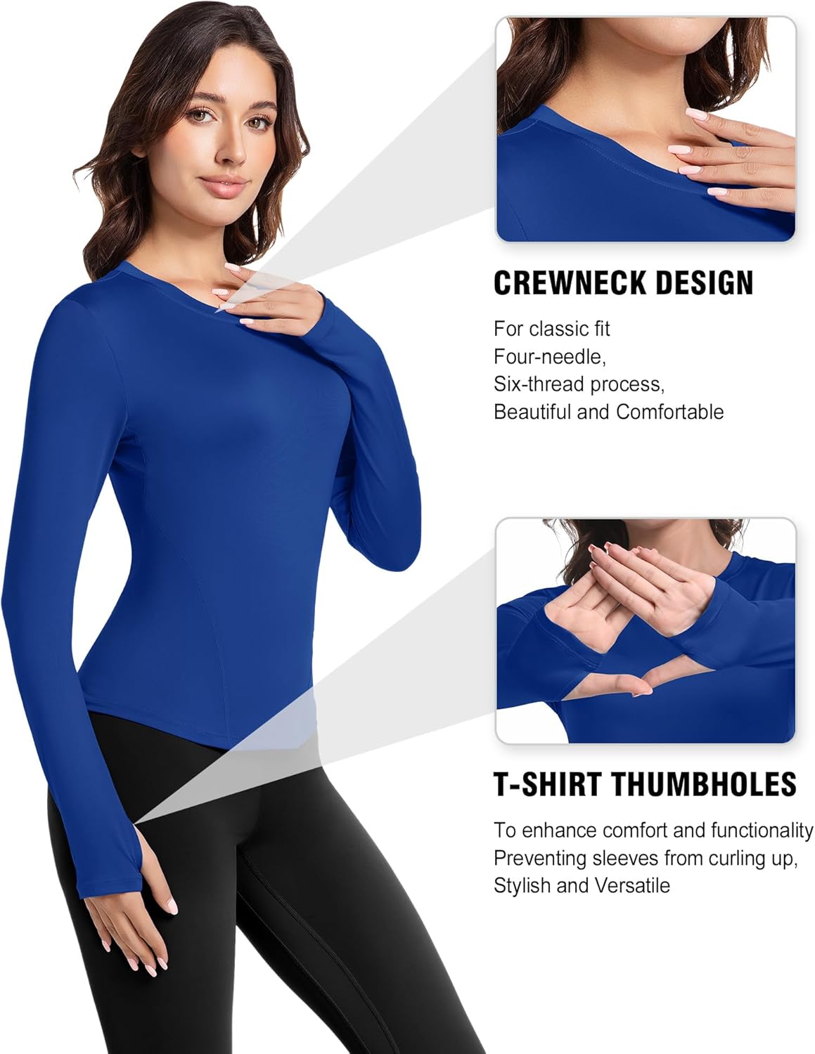 Women's Compression Shirt Long Sleeve Athletic Workout Tops Sun Protection Undershirt for Gym Yoga Running