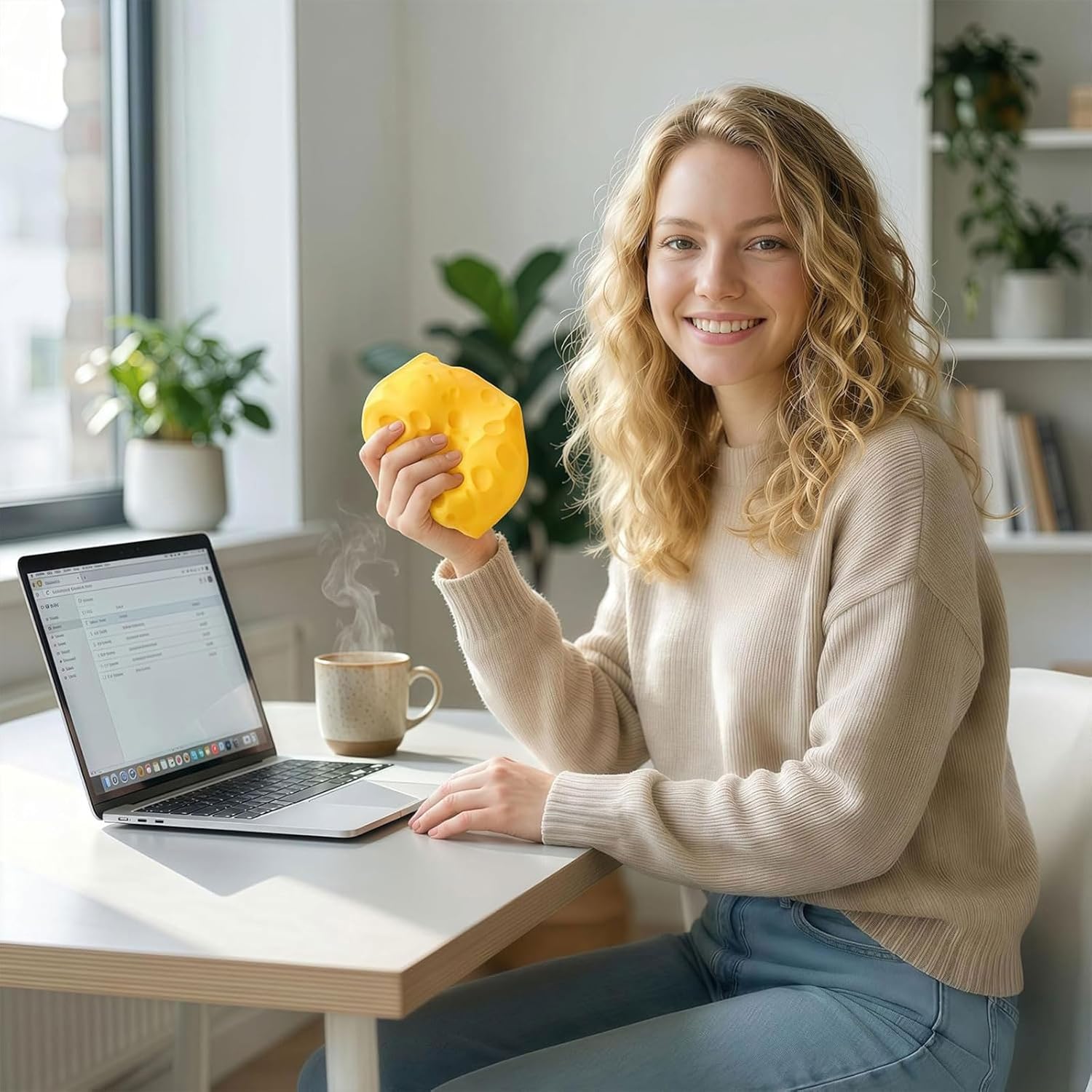 Giant Cheese Squishy – Slow Rising Sensory Fidget Toy, Jumbo Squeeze Cheese Cube for Stress Relief, Soft Hand Squeeze Toys, Portable Calming Gift for Adults Office Desk (Small-2.4")