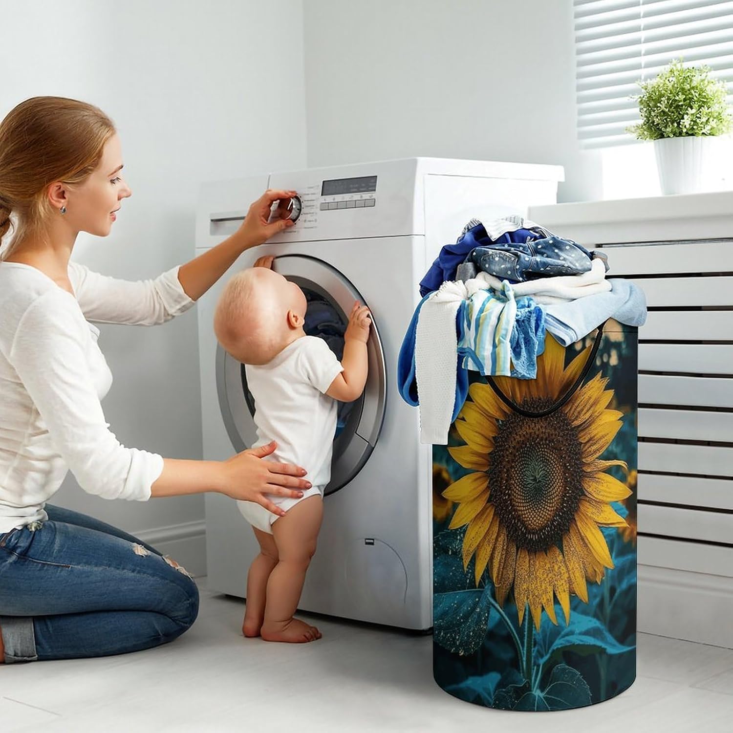 Large Laundry Hamper with Handles The Most Beautiful Sunflower Laundry Basket Freestanding Waterproof Clothes Hamper for Living Room Bedroom Bathroom College Dorm