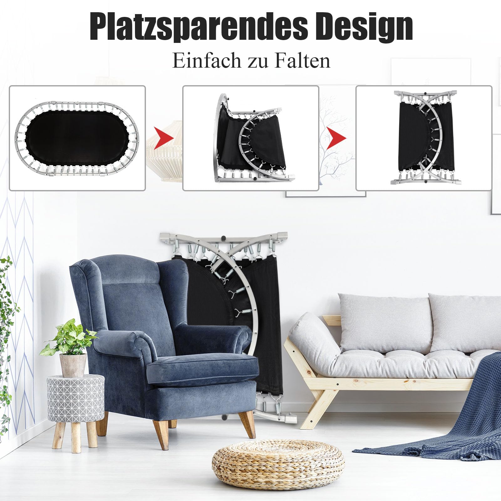 GOPLUS Trampolina dla 2 dzieci, 5-stopniowa regulacja poręczy, składana trampolina dziecięca do użytku wewnątrz i na zewnątrz, trampolina fitness dla dzieci/dorosłych, obciążenie do 150 kg