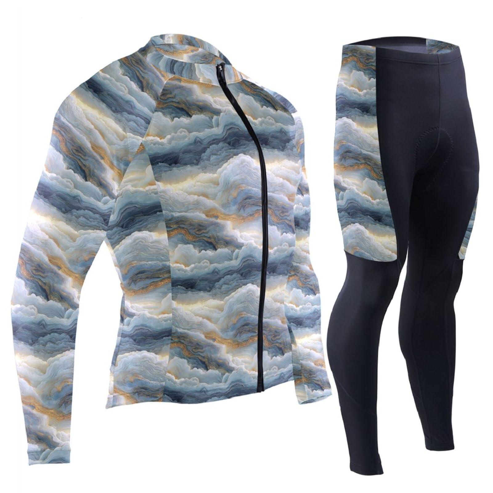 Radtrikot für kaltes Wetter, mit Taschen, winddicht, für Herren, lang, 3D-gepolstert
