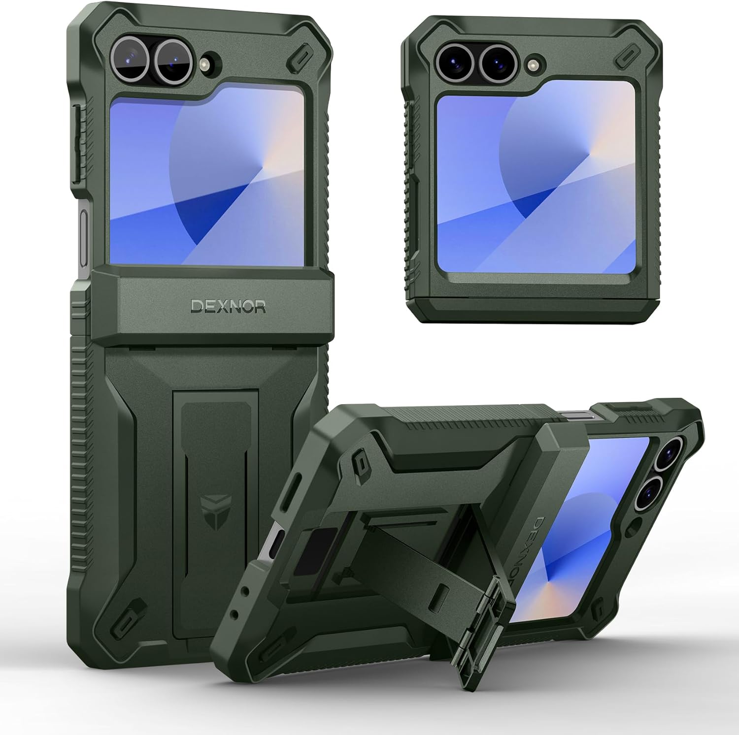Dexnor for Samsung Galaxy Z Flip 6 Case with Stand & Hinge Protection & Front Screen Protector, Dual-Layer Rugged Bumper Case Shockproof Full-Body Protective Cover for Galaxy Z Flip 6 (2024),Black