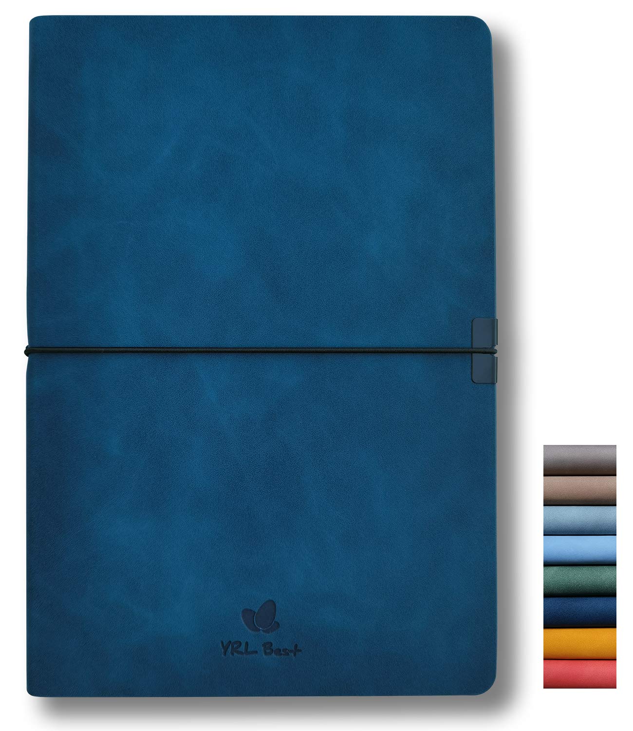YRL Best Softcover Bullet Notebook Journal, Dotted/Dot Grid, A5, 5.8x8.3 Inches, Premium Faux Leather, Creamy Thick Paper, Sewn Bound, Elastic Band, Inner Pocket, Pen Loop, Lays Flat, Navy Blue
