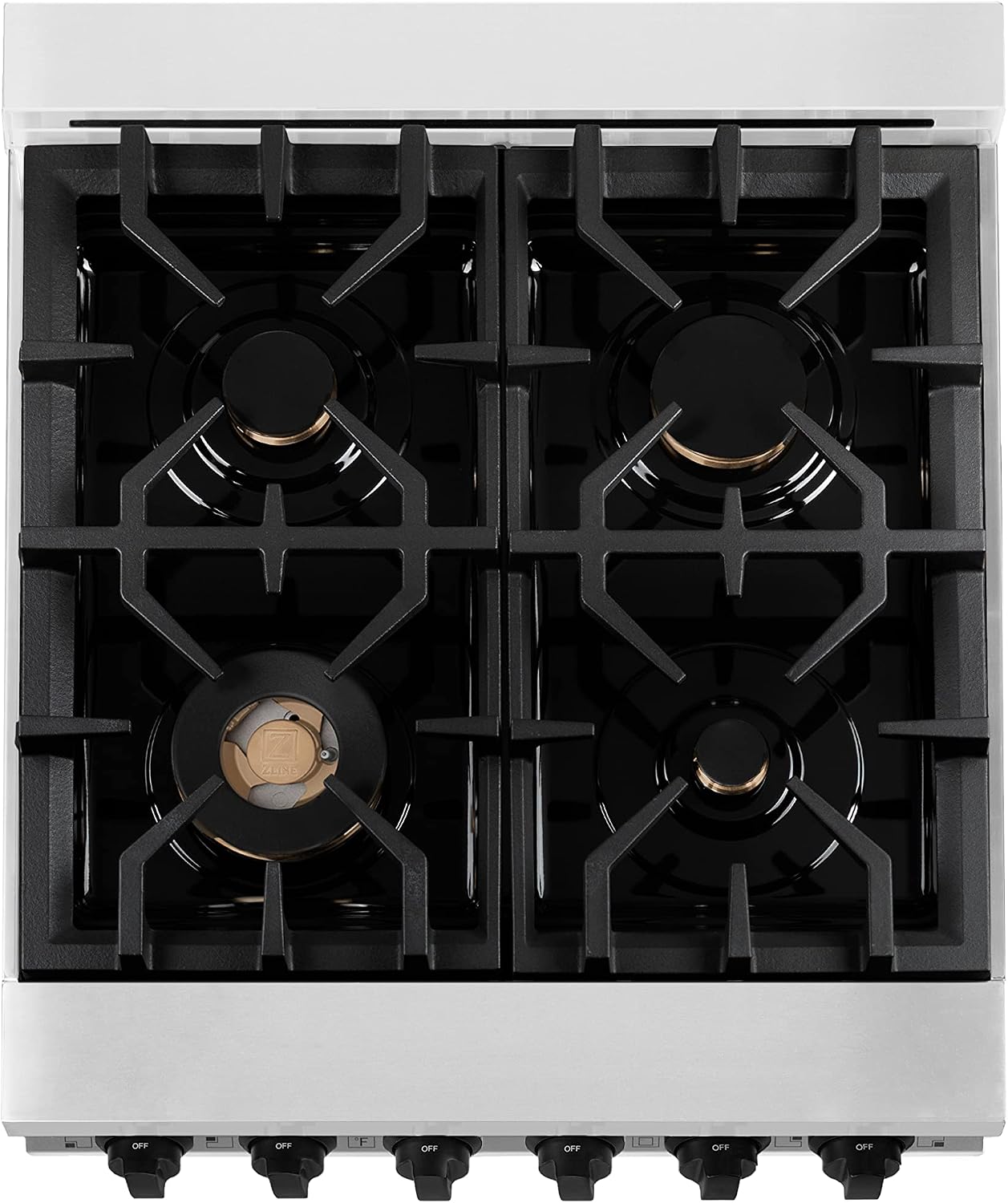 ZLINE Autograph Edition 24 in. 2.8 cu. ft. Legacy Dual Fuel Range with 4 Burner Gas Cooktop and Electric Convection Oven in Stainless Steel with White Matte Door and Matte Black Accents (RAZ-WM-24-MB)