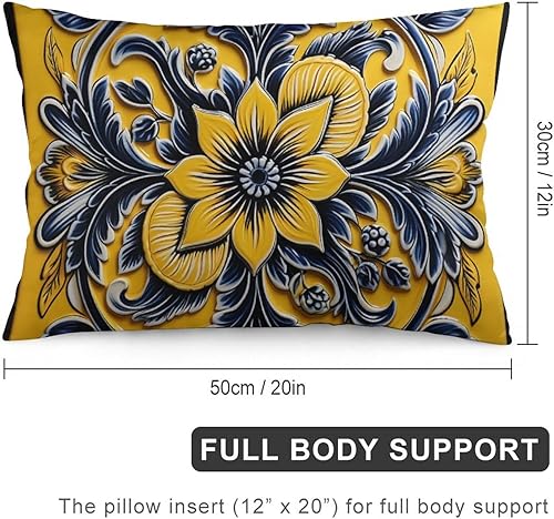 Miniatura 2 de Fundas de cojín para exteriores, diseño de azulejos mexicanos azules y amarillos, talavera mexicana, funda de almohada decorativa con cremallera