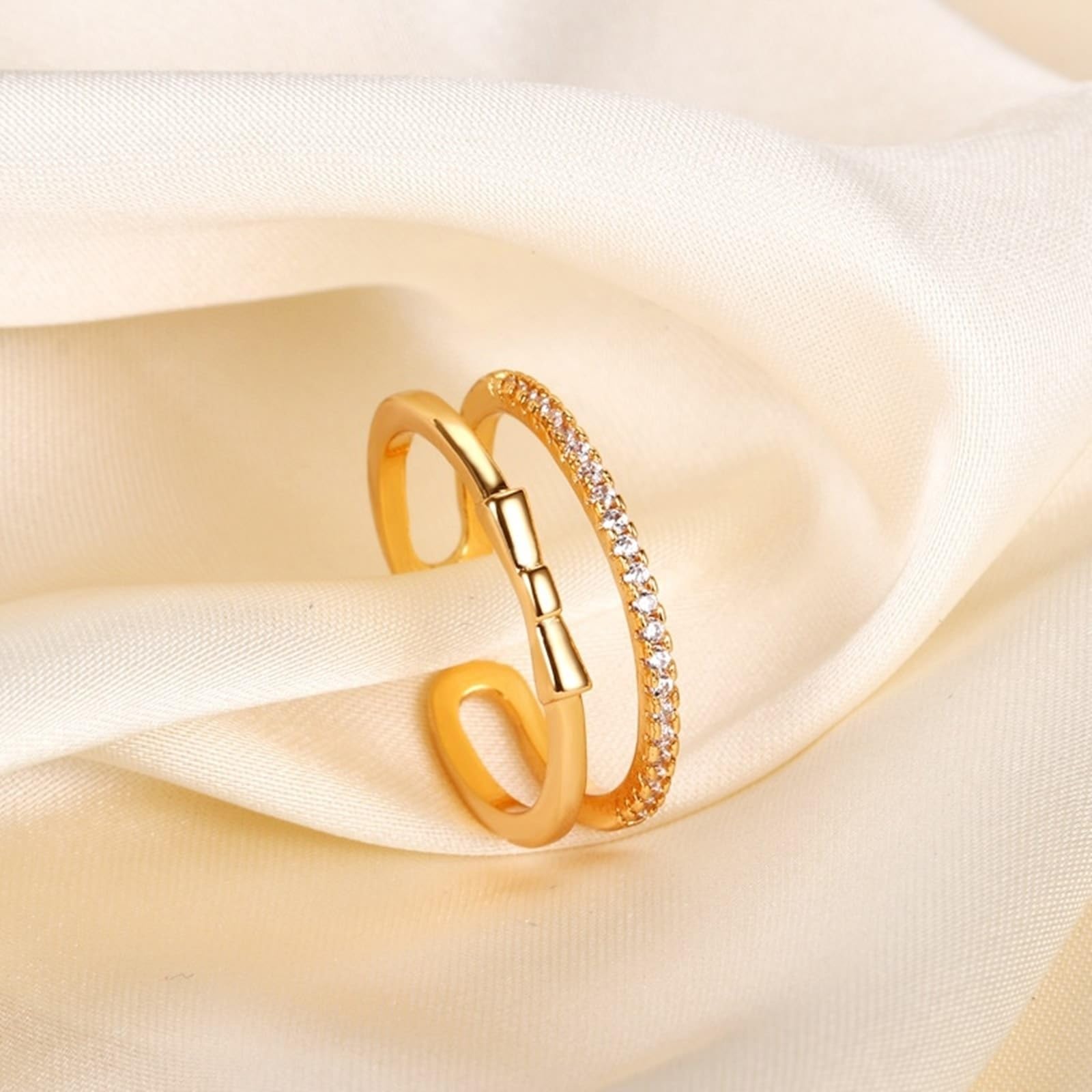 Anello da donna in oro giallo 9 carati, con diamanti di laboratorio, bianco, anello aperto, anello di fidanzamento