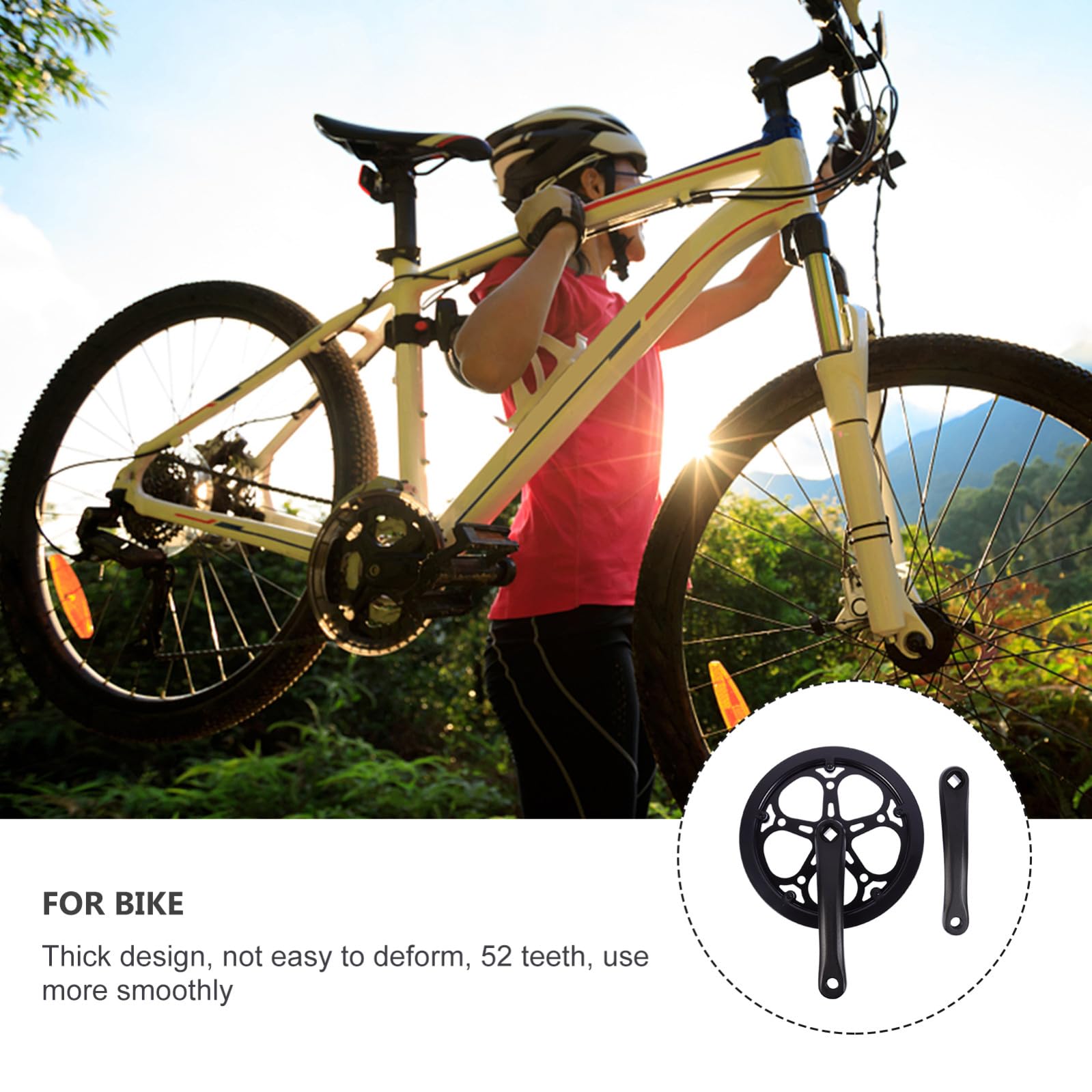 Alipis Guarnitura Singola per Bici Mountain Bike in Ferro Nero Resistente all'Usura Corona da 52 Denti e Braccio da 170mm per Sostituzione Accessori Bici