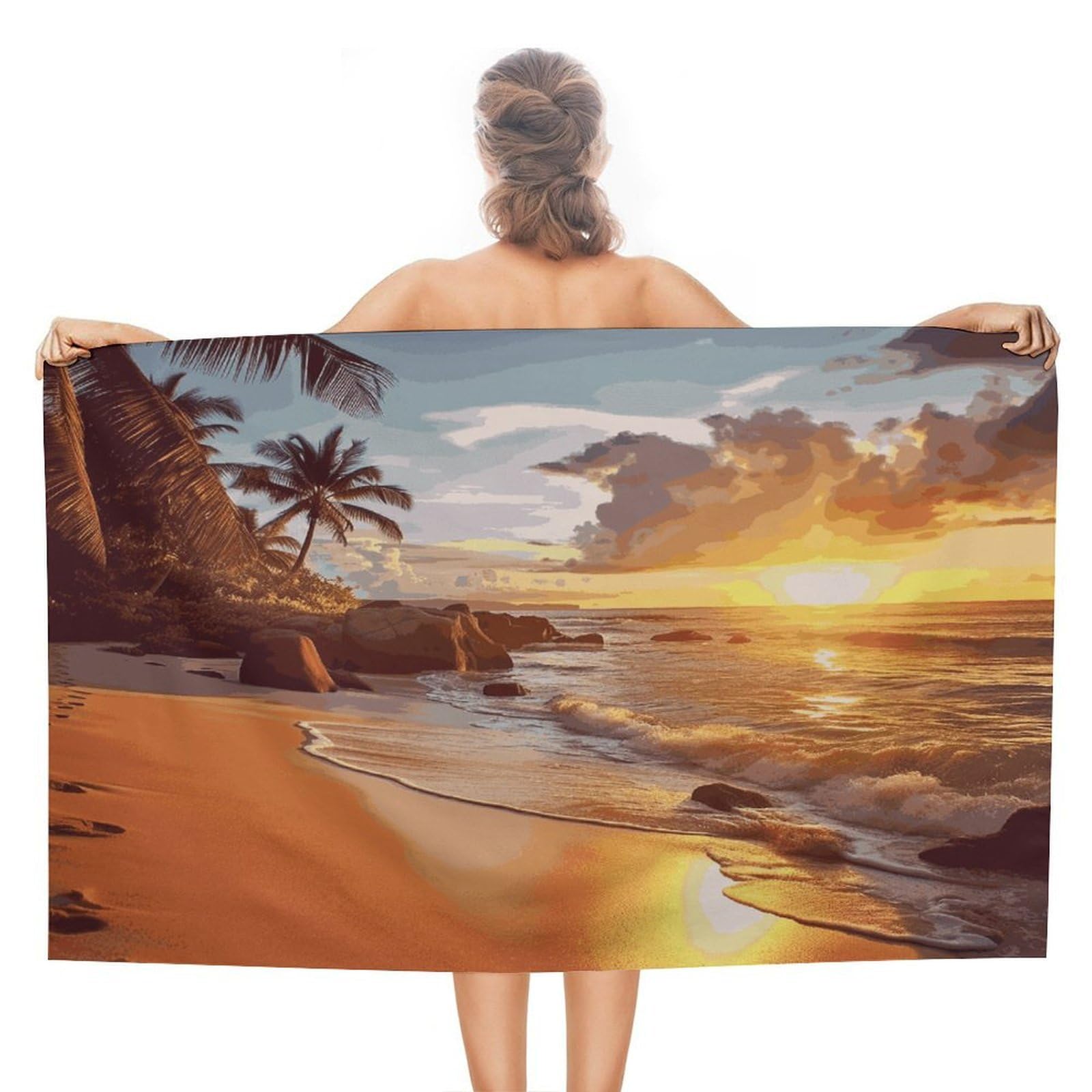 FekiLoot Tropical Beach at Sunset Beach Towel Absorbent & Quick Dry Pool Towels 31 X 51 Inches Extra Large Sandfree Beach Blanket Towels Soft Lightweight Travel Towel for Swim Yoga Camping