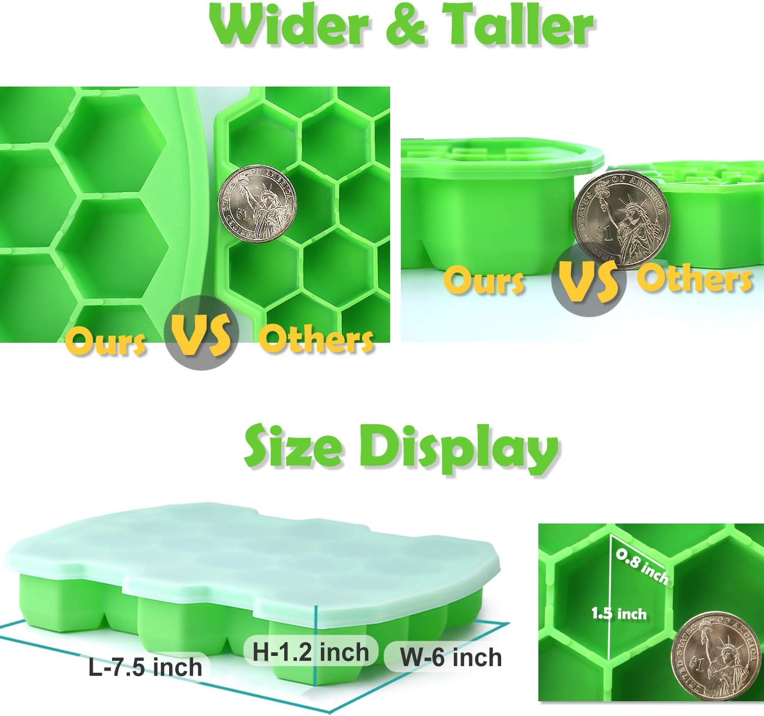 Silicone Ice Cube Trays with Lid - KIPRITII Upgrade 2 Packs Ice Trays Molds with Sealed Lids and Separate Pockets (Green)