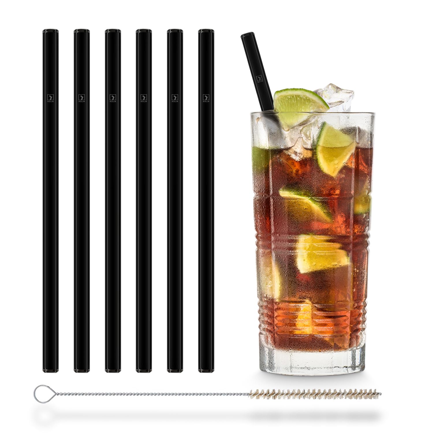 6 Rote Glasstrohhalme + Bürste – 20cm, Spülmaschinenfest & Nachhaltig