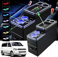 JINBZZON Középkonzol 7 Színű LED Világítással és Vezeték Nélküli Töltővel VW T4 T5 T6 T7 T6.1 2003-2019 Kompatibilis Karfás USB Csatlakozóva 1