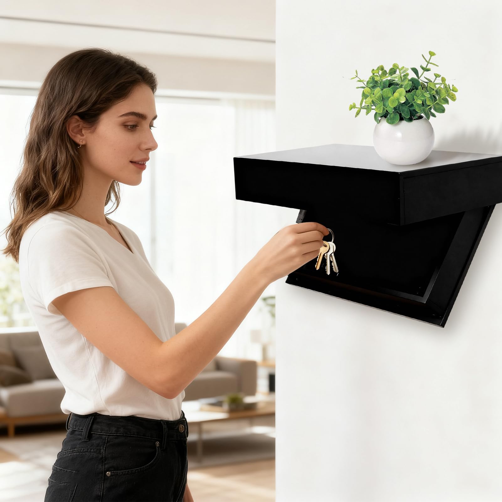 Estante flotante oculto, estante de almacenamiento oculto montado en la pared para fotos, libros, recuerdos, sala de estar, diseño de solapa mágica, organizador funcional para el hogar