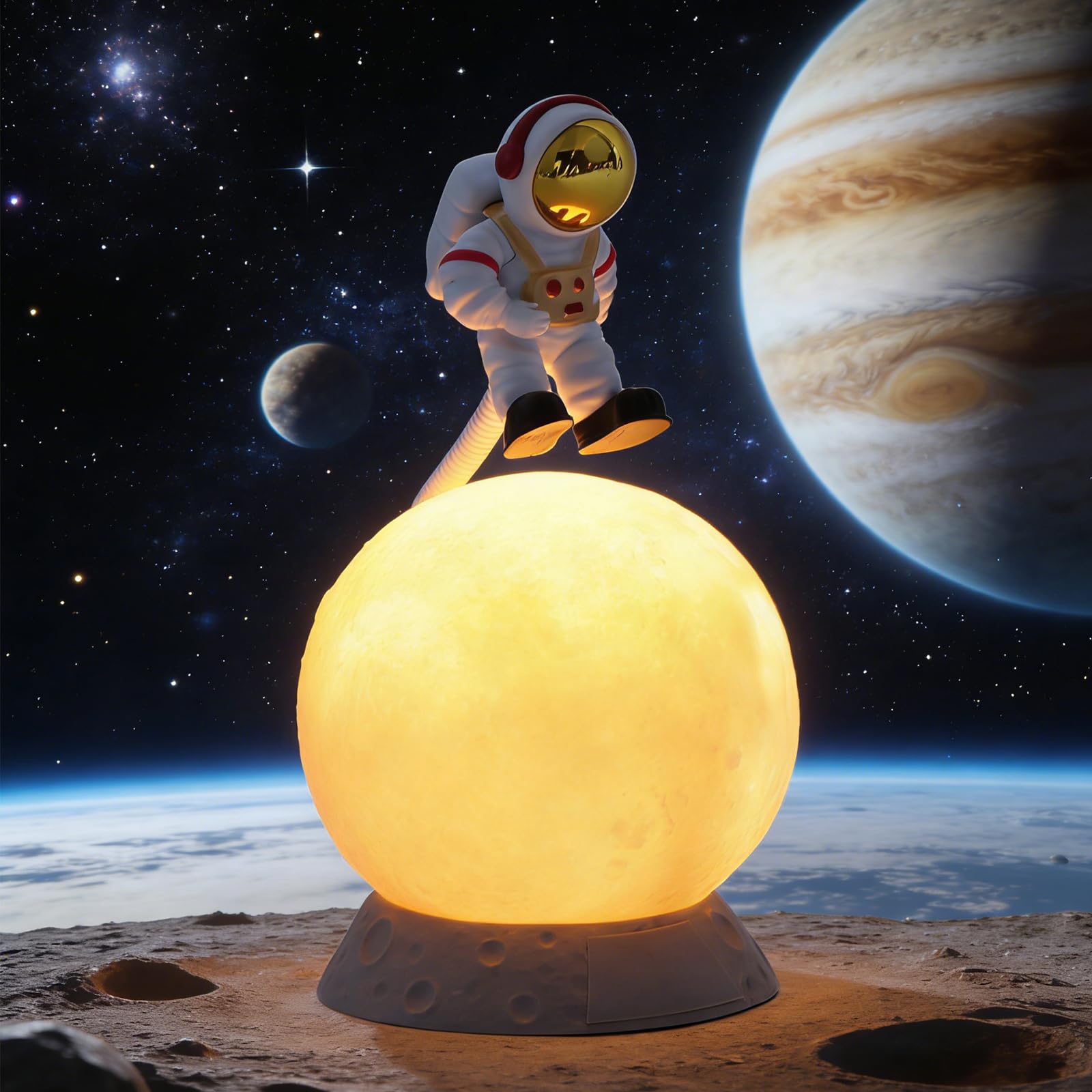 Apradas Astronaut Night Light, Space Moon Night Light, USB Powered Rechargeable, for Bedroom Desktop, Birthday Gift for Adult (Yellow)
