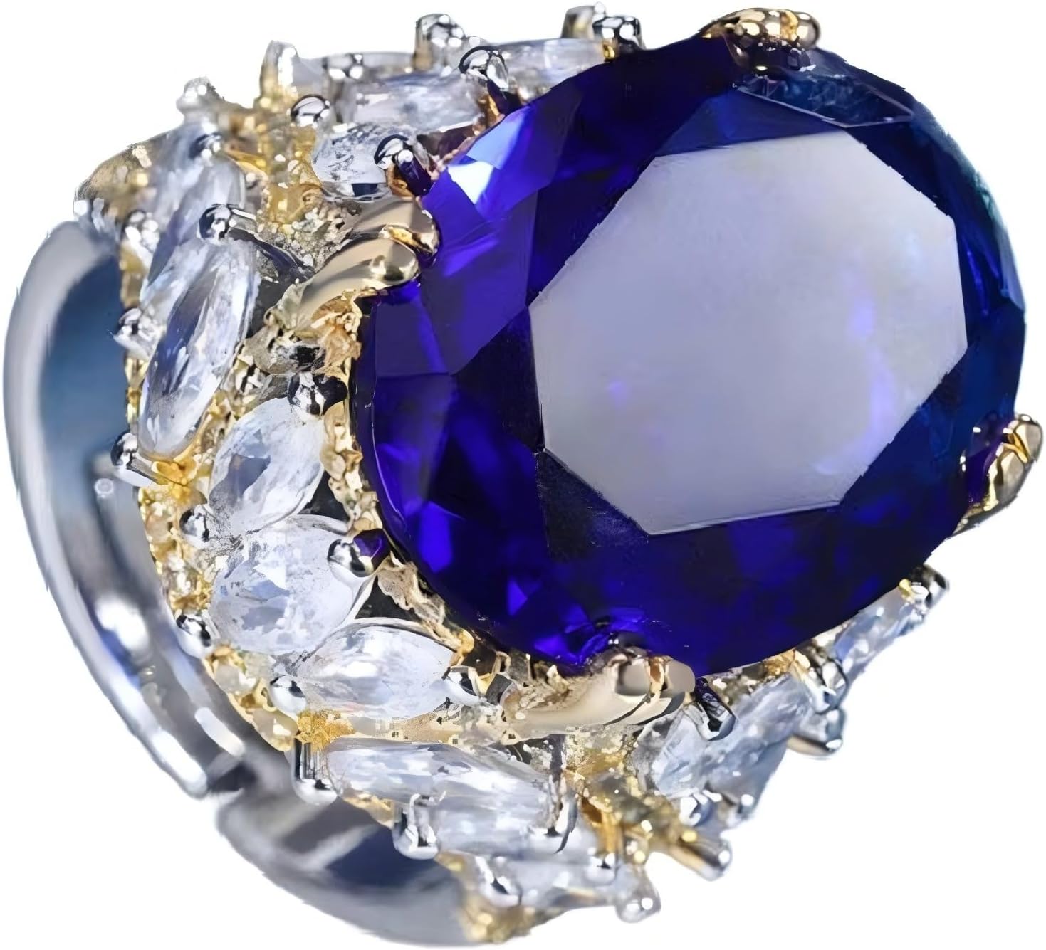 Oval Sapphire Ring - Handmade Gold-plated Statement diamond inlaid adjustable Ring - Fashion, Bridal, Birthstone, Engagement, Anniversary Ideas for Women