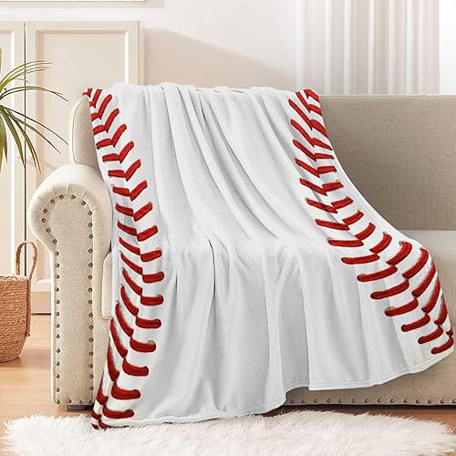 Ottoy Manta de microforro polar súper suave con patrón de béisbol, ligera, de doble cara, decorativa, para sofá, viajes, regazo, cama, tamaño