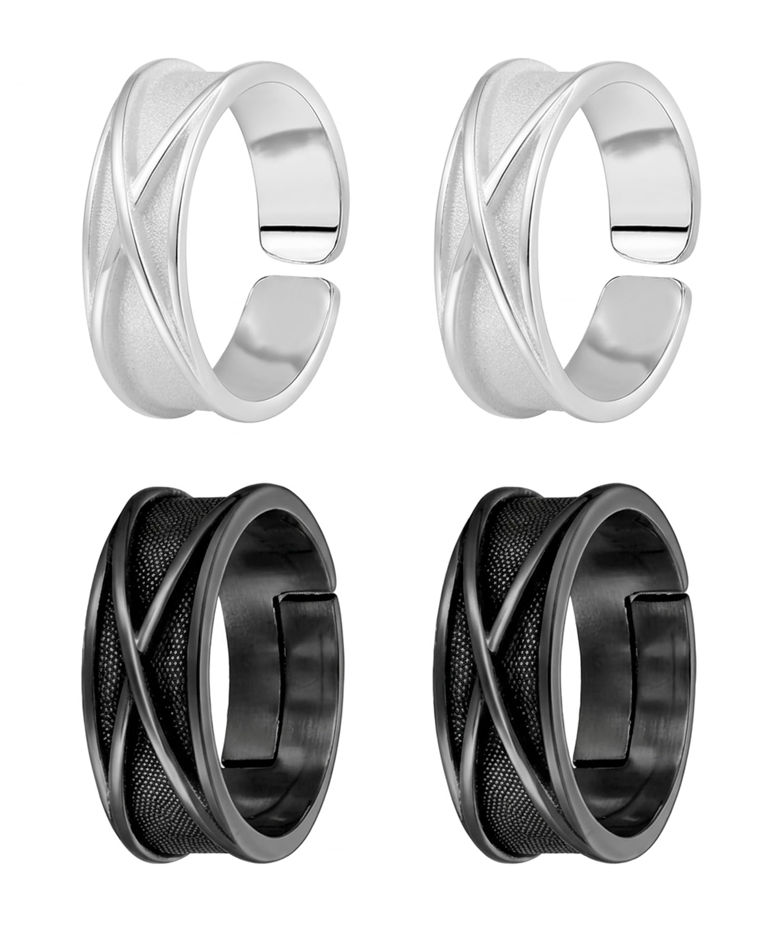 4PCS Anime Ring, Stylish Cross Design Fashion Jewelry, Four Piece Set with Silver and Black Finish, Elegant Accessory for Daily Wear and Special Occasions-image-16