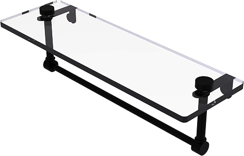 Allied Brass NS-1/16TB-BKM 16 Inch Glass Vanity Shelf with Integrated Towel Bar,