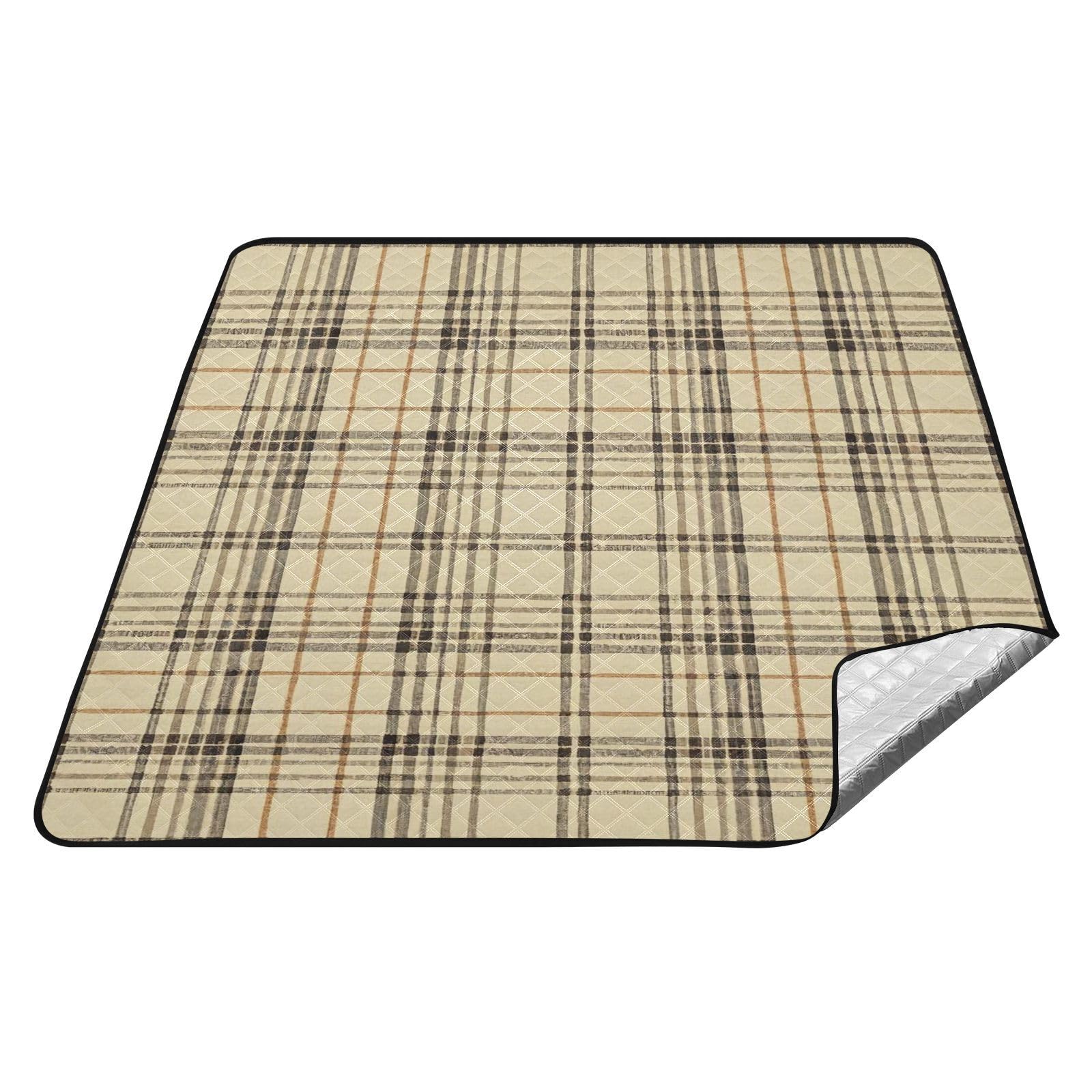Vintage Buffalo Plaid Kratka Beżowy Duży Koc Plażowy Wodoodporny Wiosna Mata ogrodowa dla ludzi na zewnątrz