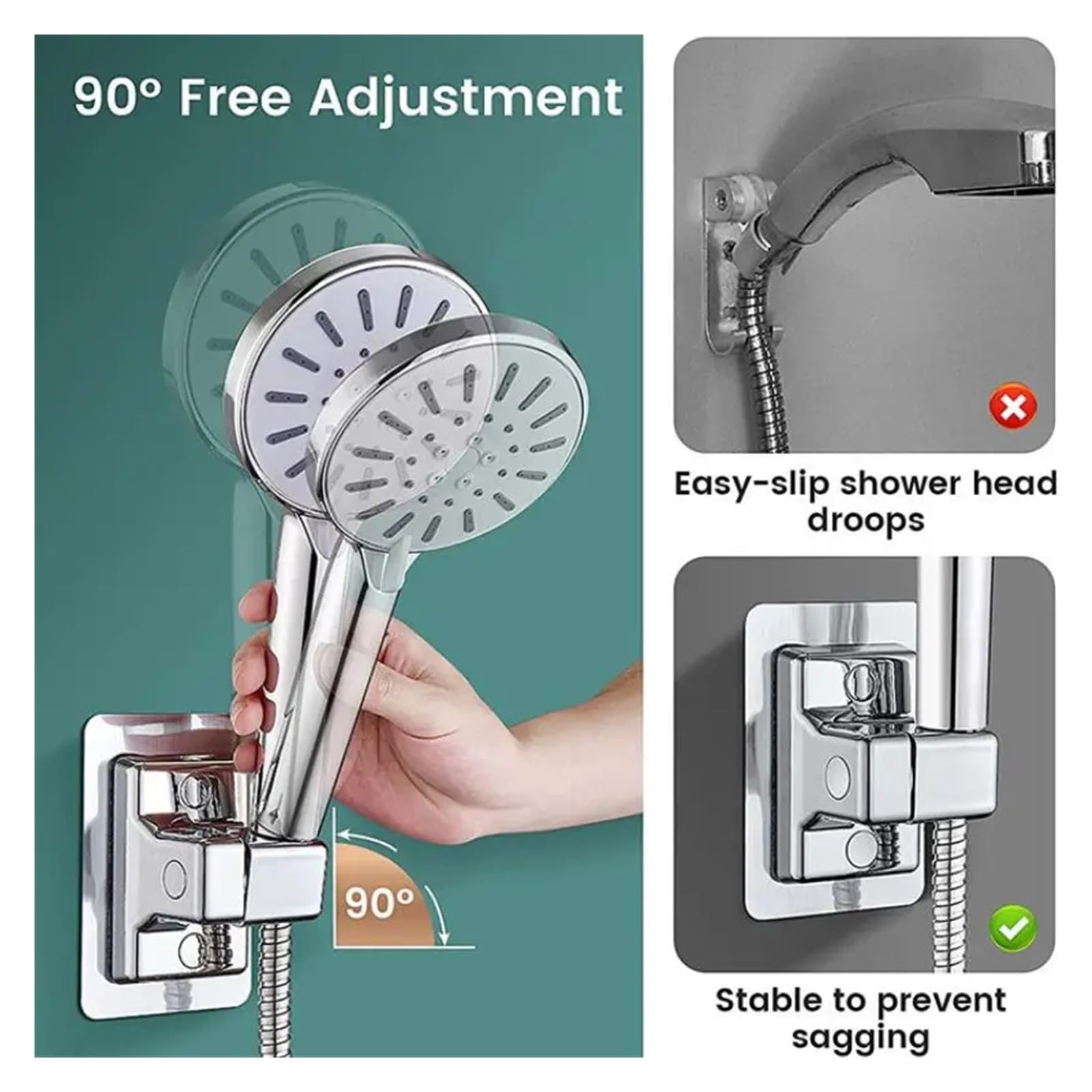 Uchwyt na głowę Adjushower 360°, przyssawka, montaż ścienny, galwanizowany, srebrny drążek prysznicowy, trwały uchwyt zraszacza do łazienki i pod prysznicem